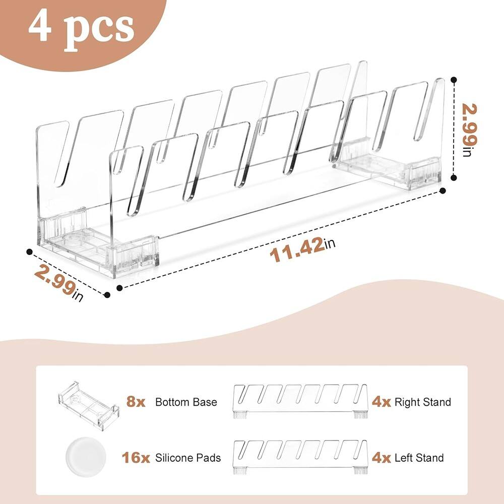 4 pcs
2.99 in x 2.99 in x 11.42 in
8x Bottom Base
4x Right Stand
16x Silicone Pads
4x Left Stand