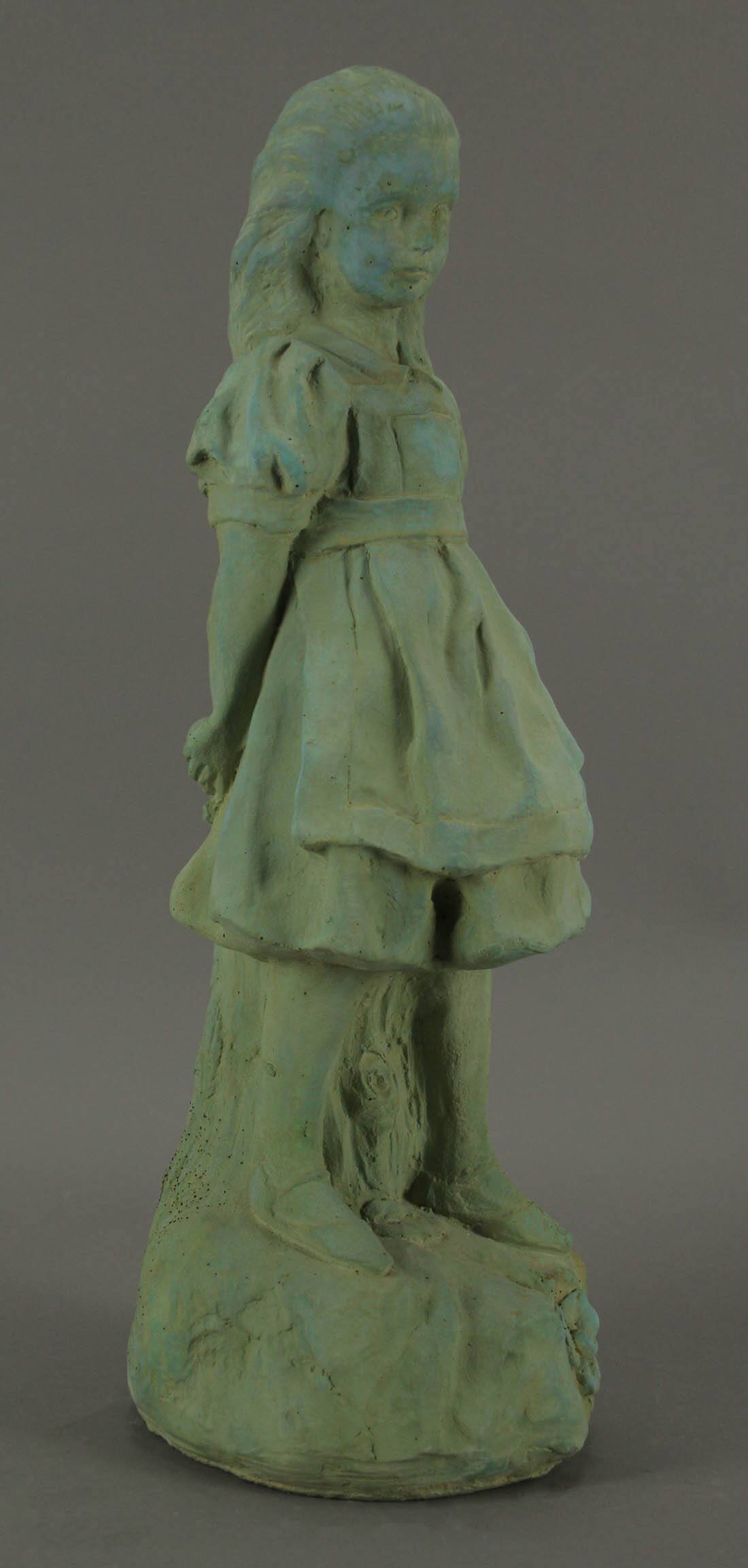 Alt View 1. Zeckos - Alice in Wonderland Verdigris Finish Statue 19.5 in-CEMENT - Green.