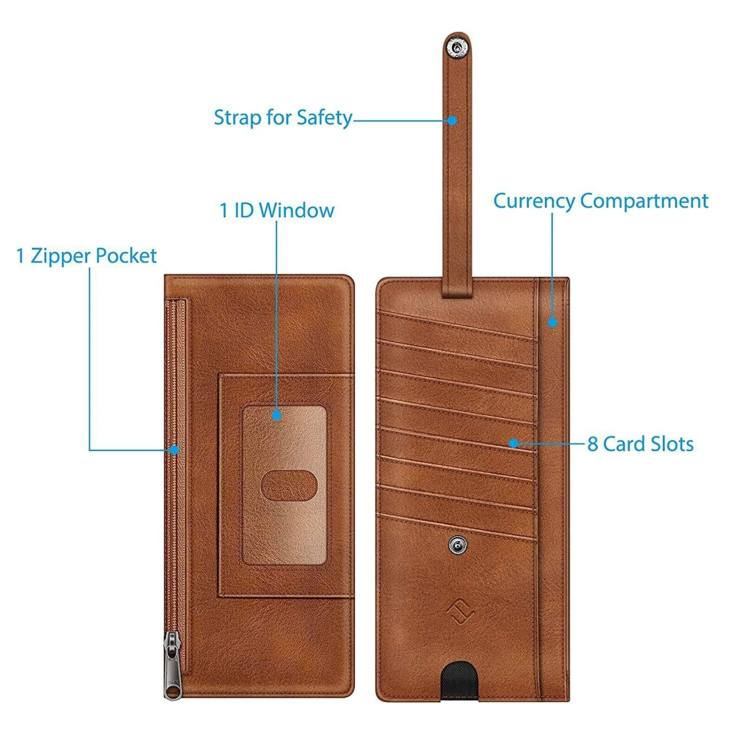 Strap for Safety  
1 ID Window  
Currency Compartment  
1 Zipper Pocket  
8 Card Slots