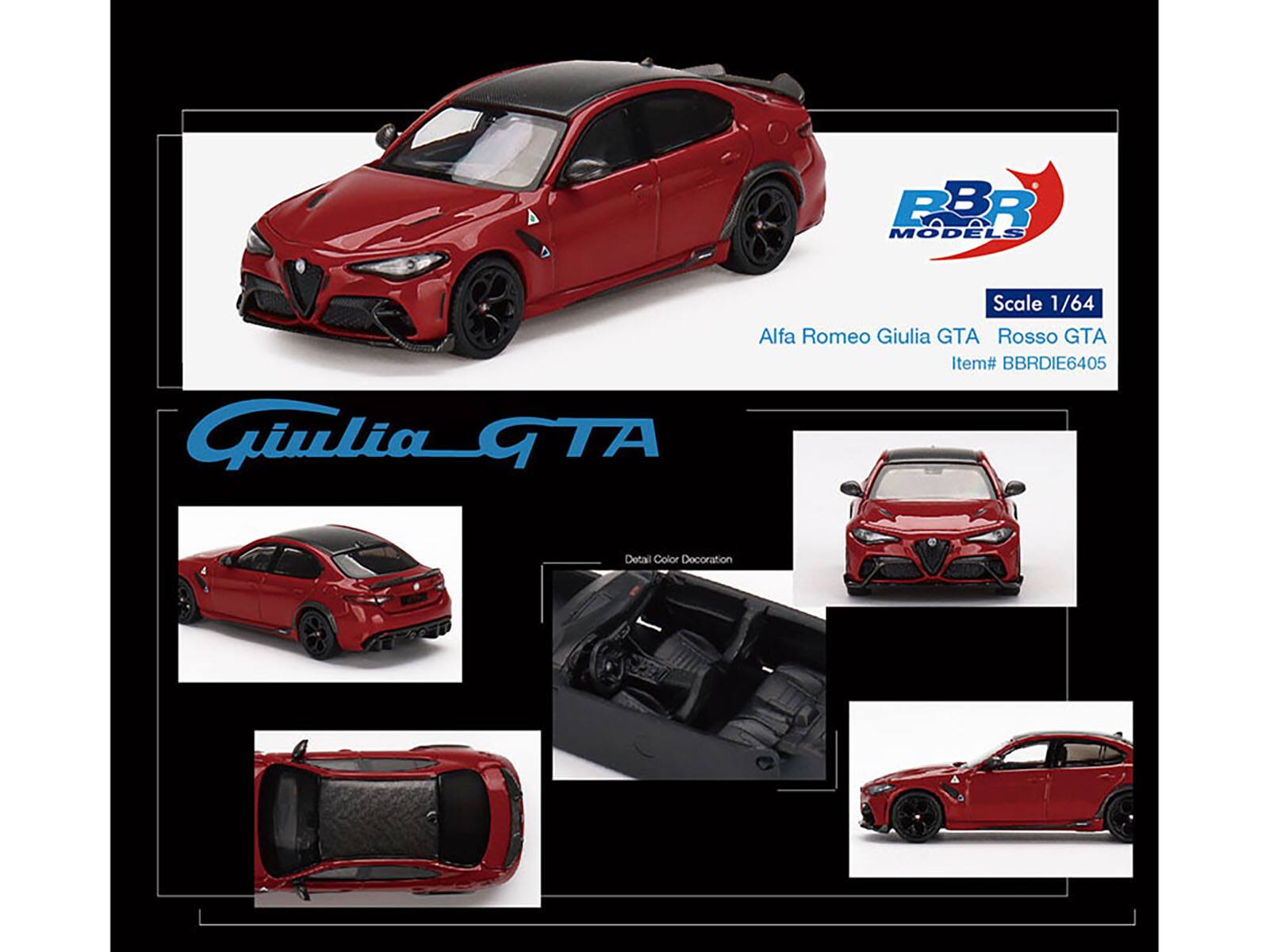 BBR MODELS  
Scale 1/64  
Alfa Romeo Giulia GTA  
Rosso GTA  
Item# BBRDIE6405  

Giulia GTA  

Detail Color Decoration