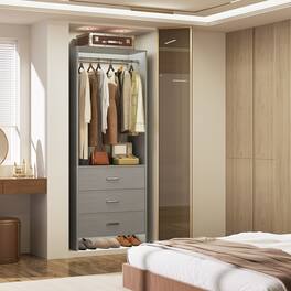 Aheaplus - 2FT Closet System with 3 Drawers and Hanging Rod, Small Freestanding Closet Organizer for Bedroom, Closet - Gray