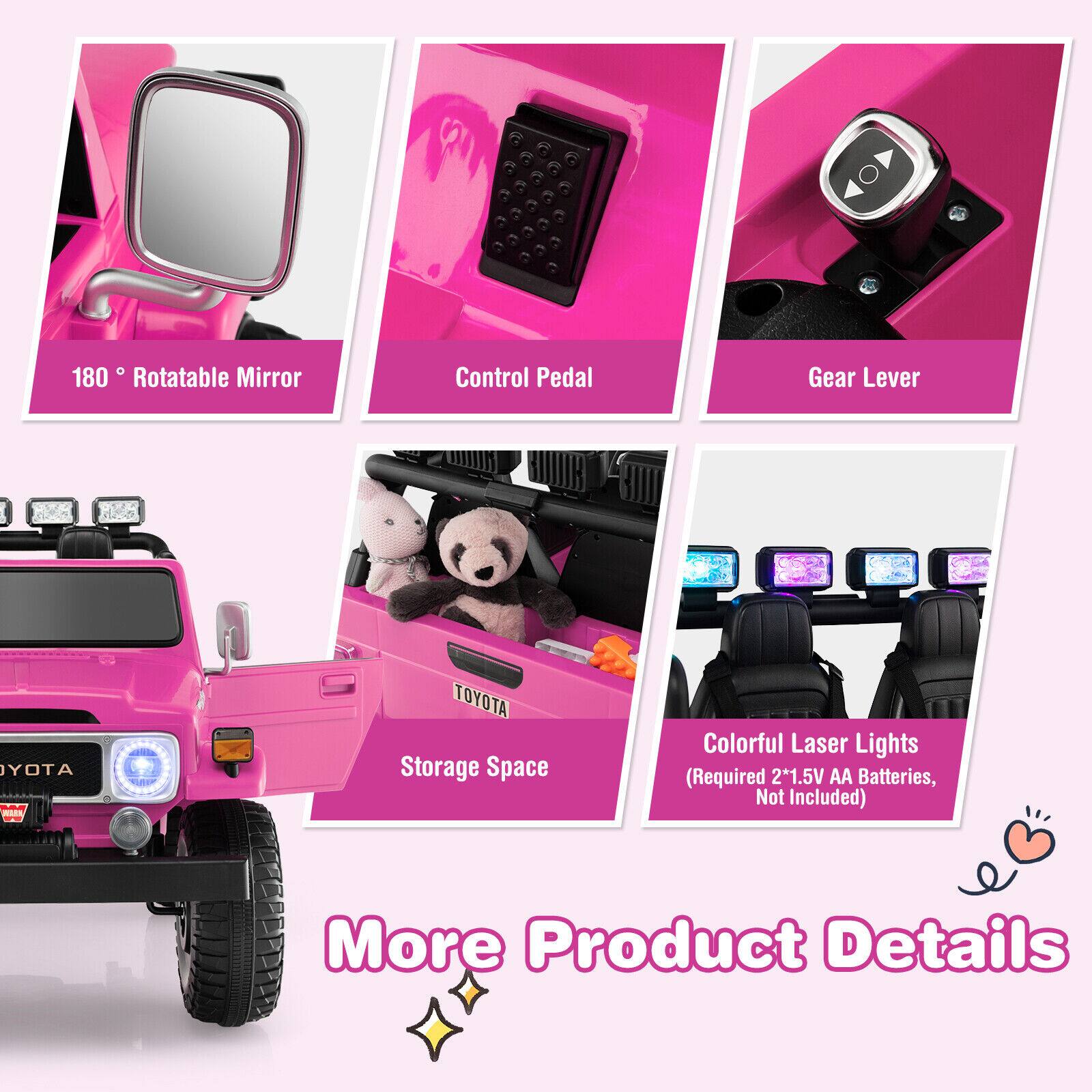 180° Rotatable Mirror  
Control Pedal  
Gear Lever  
Storage Space  
Colorful Laser Lights (Required 2*1.5V AA Batteries, Not Included)  
More Product Details