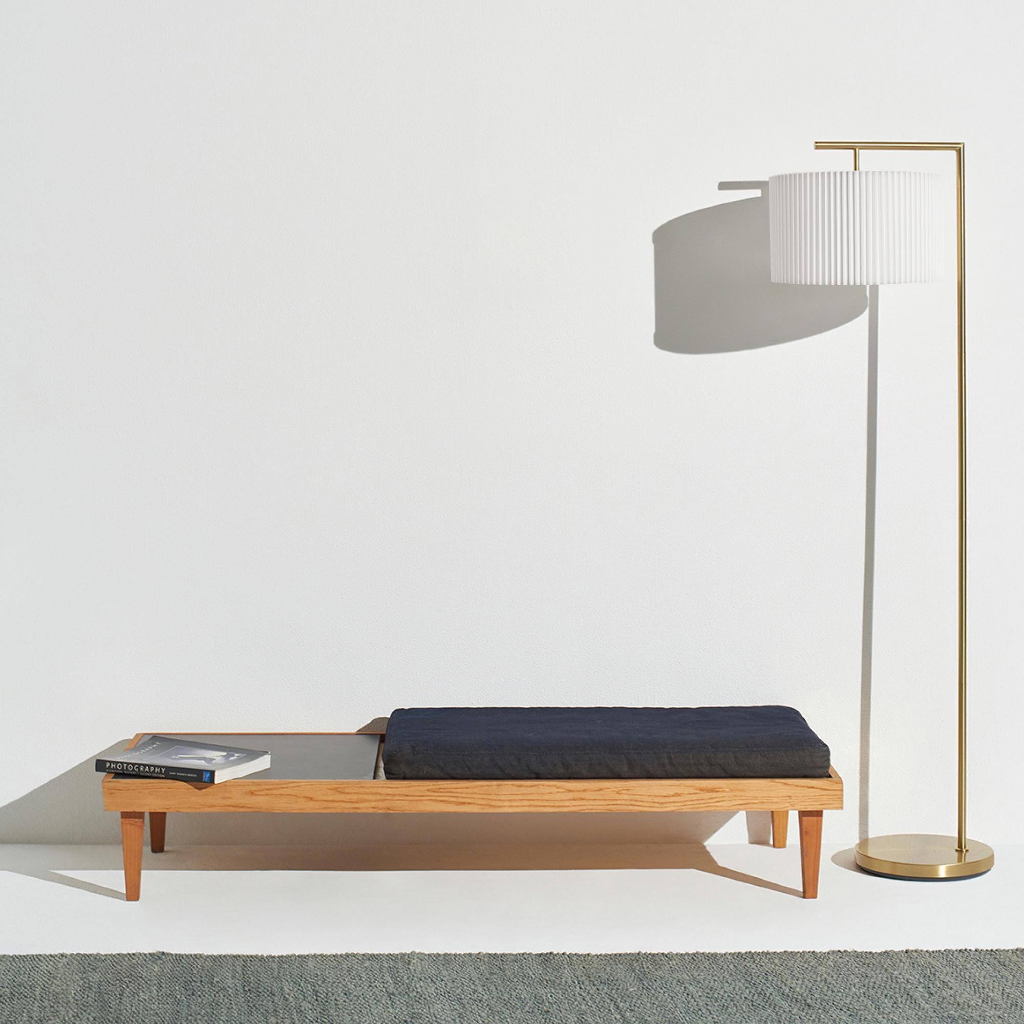 Alt View 8. Brightech - Montage Modern LED Midcentury Modern Arc Super Bright Floor Lamp with White Fabric Drum Shade - Antiqued Brass.