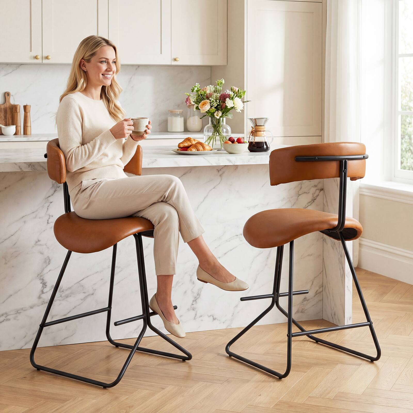 Alt View 5. Gymax - Gymax Modern Counter Height Stools Set of 4 w/Curved Padded Back & Seat Metal Legs - Brown.