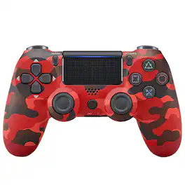 YONWAY - Wireless Bluetooth Game Controller for PlayStation 4, Console Gamepad with Touch Panel, Six-axis Dual Vibration - Camouflage Red