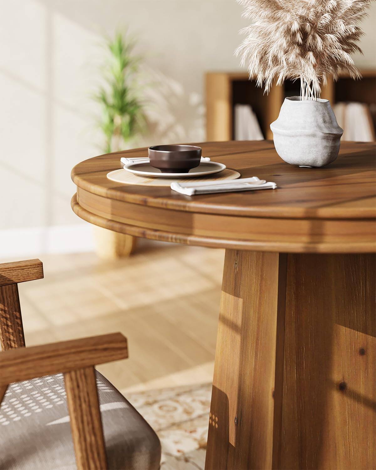 Alt View 3. Tribesigns - Solid Wood Round Dining Table, 80 cm Small Kitchen Table, Modern Farmhouse Dinner Table for Dining Room, Kitchen, Living - brown.