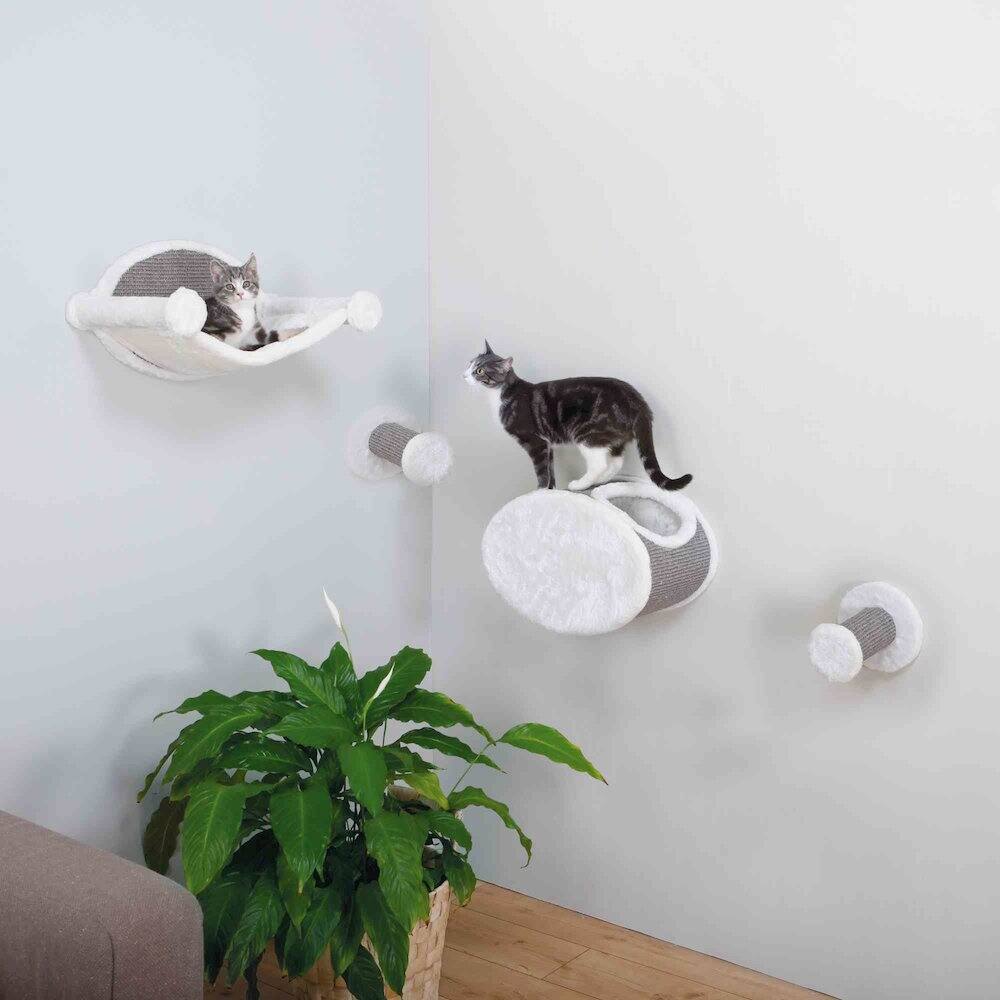 Angle. TRIXIE - Multi-Level Wall Mounted Cat Perch and Lounge Set with Condo & Hammock, 4 Piece - Gray.