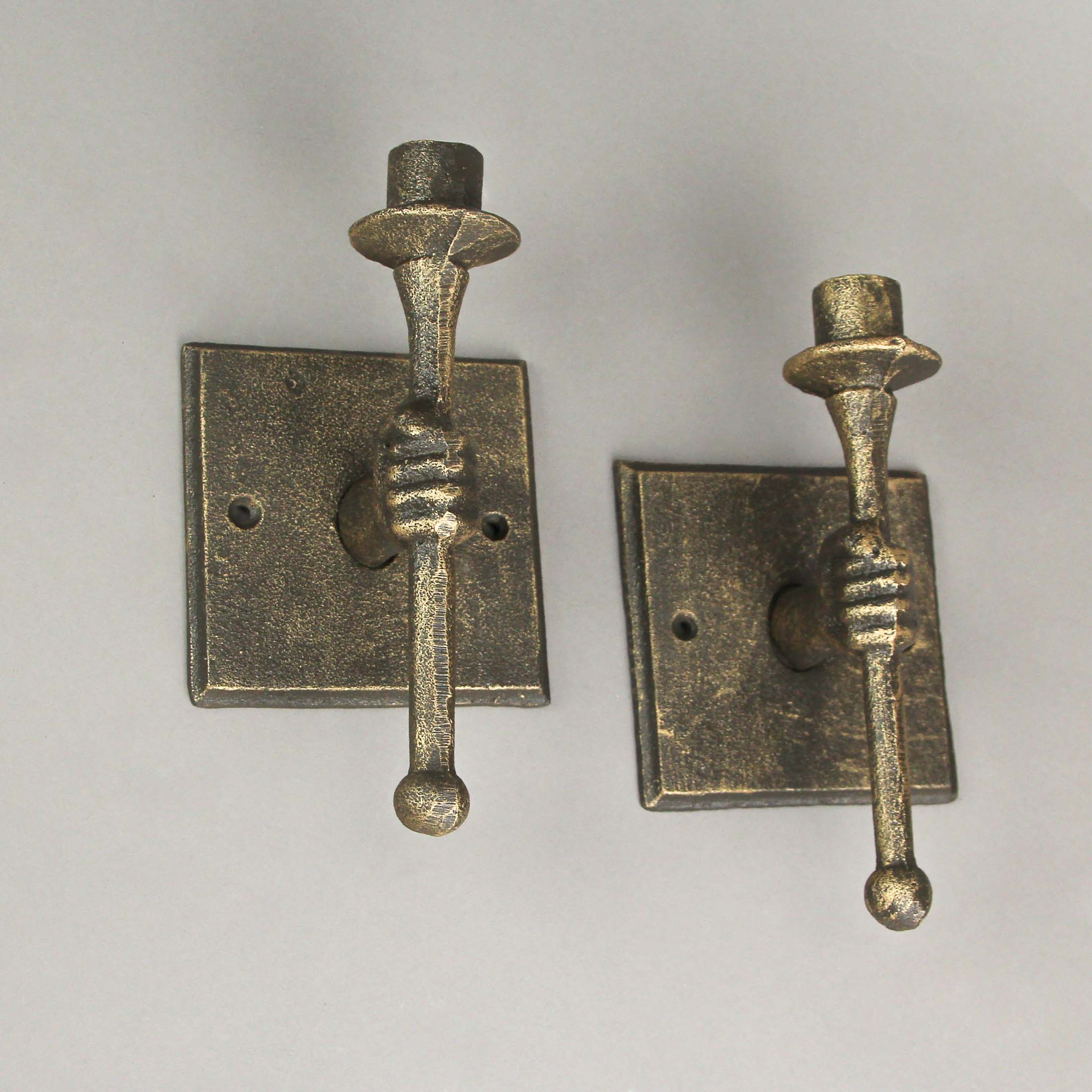 Alt View 3. Zeckos - Set of 2 Cast Iron Antique Bronze Finish Torchbearer Wall Sconce Candle Holders - Bronze.