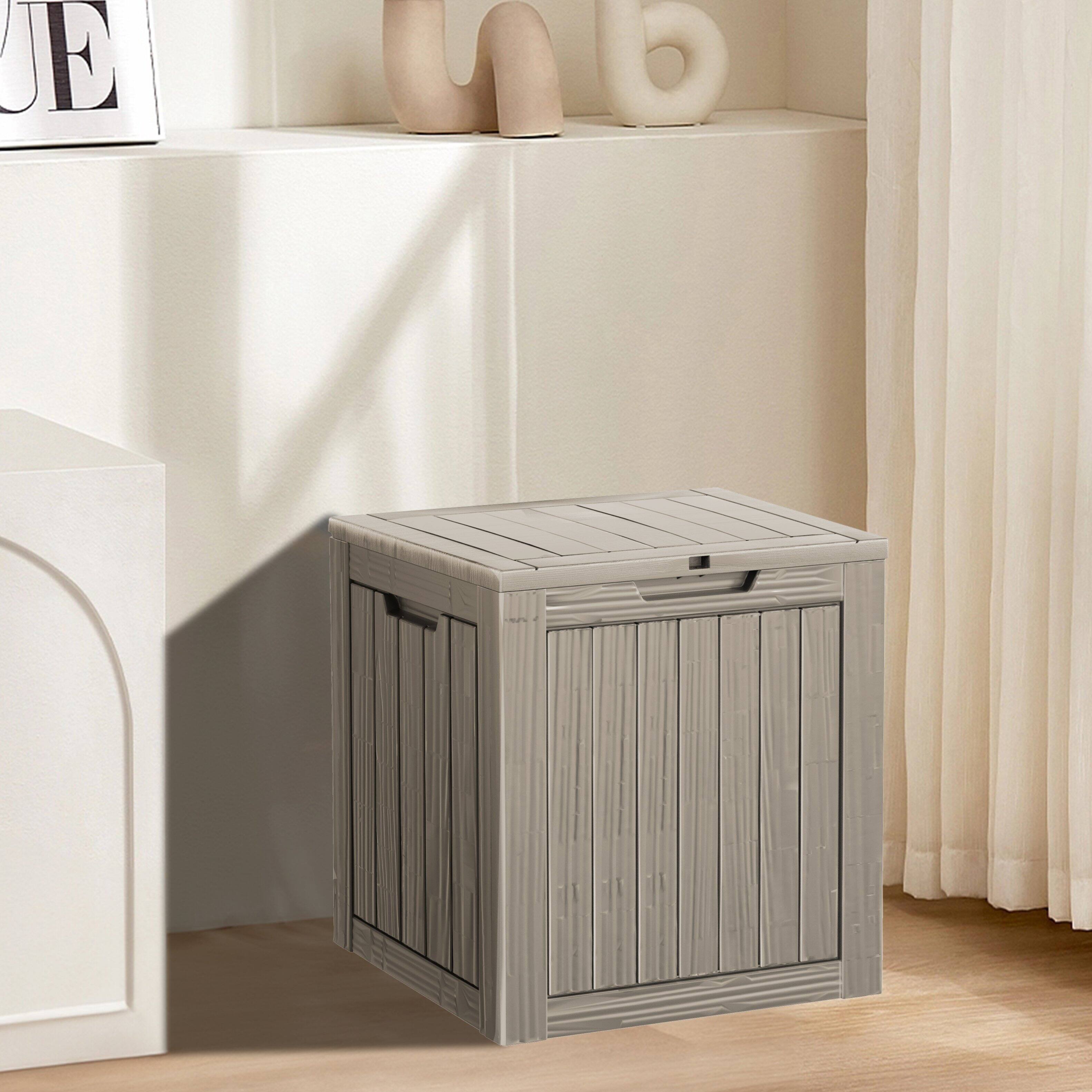 Left. Decksplore - 30 Gal.Resin Storage Deck Box for Outdoor Indoor - Brown.