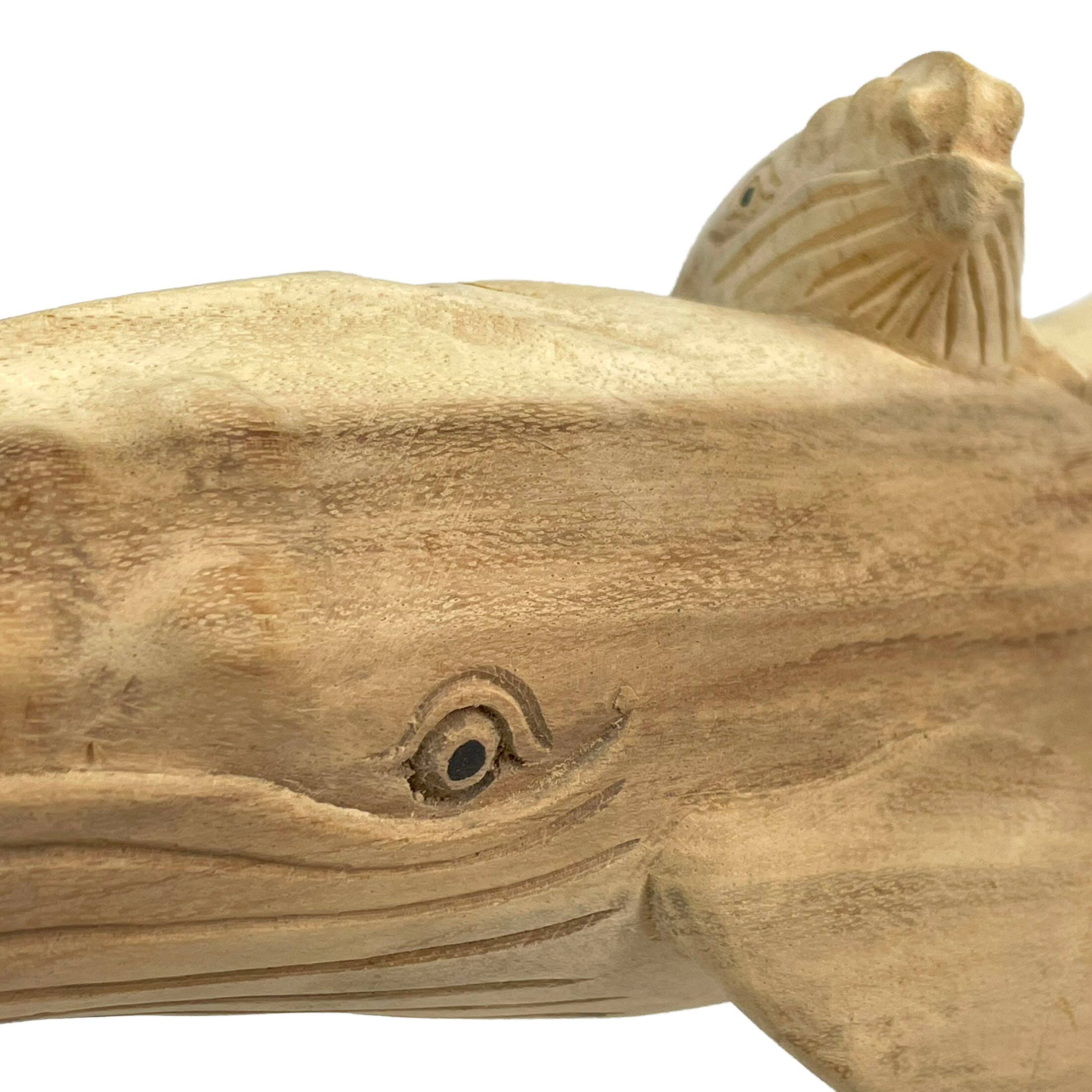 Alt View 2. Contrast Inc. - Beautiful Carved Teak Wood Humpback Whale and Baby Tabletop Statue 20 Inch - Natural.