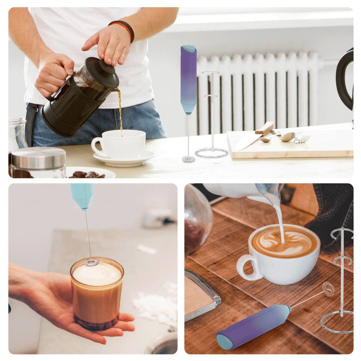 Alt View 1. Tooloton - Handheld Milk Frother, Mini Foam Maker for Coffee, Matcha and Hot Chocolate, Stand Included, North Light - North Light.