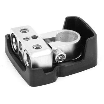 Angle. NVX - Universal Positive/Negative Car Battery Terminal with Dual 1/0 to 4-Gauge and Dual 4 to 8-Gauge Outputs - Black.