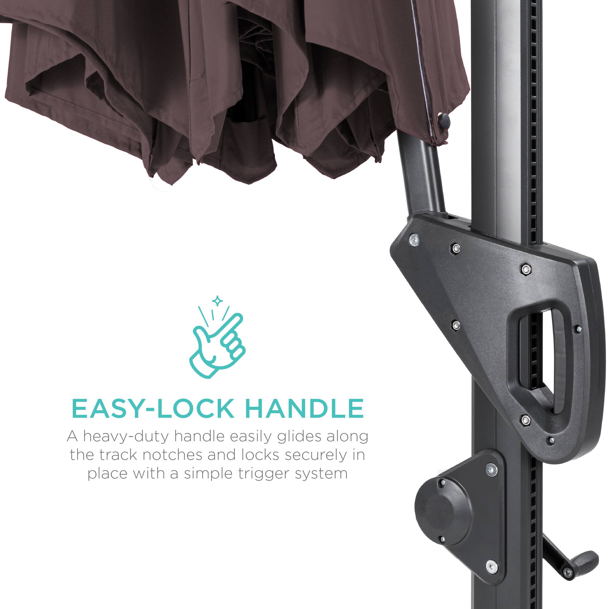 EASY-LOCK HANDLE

A heavy-duty handle easily glides along the track notches and locks securely in place with a simple trigger system.