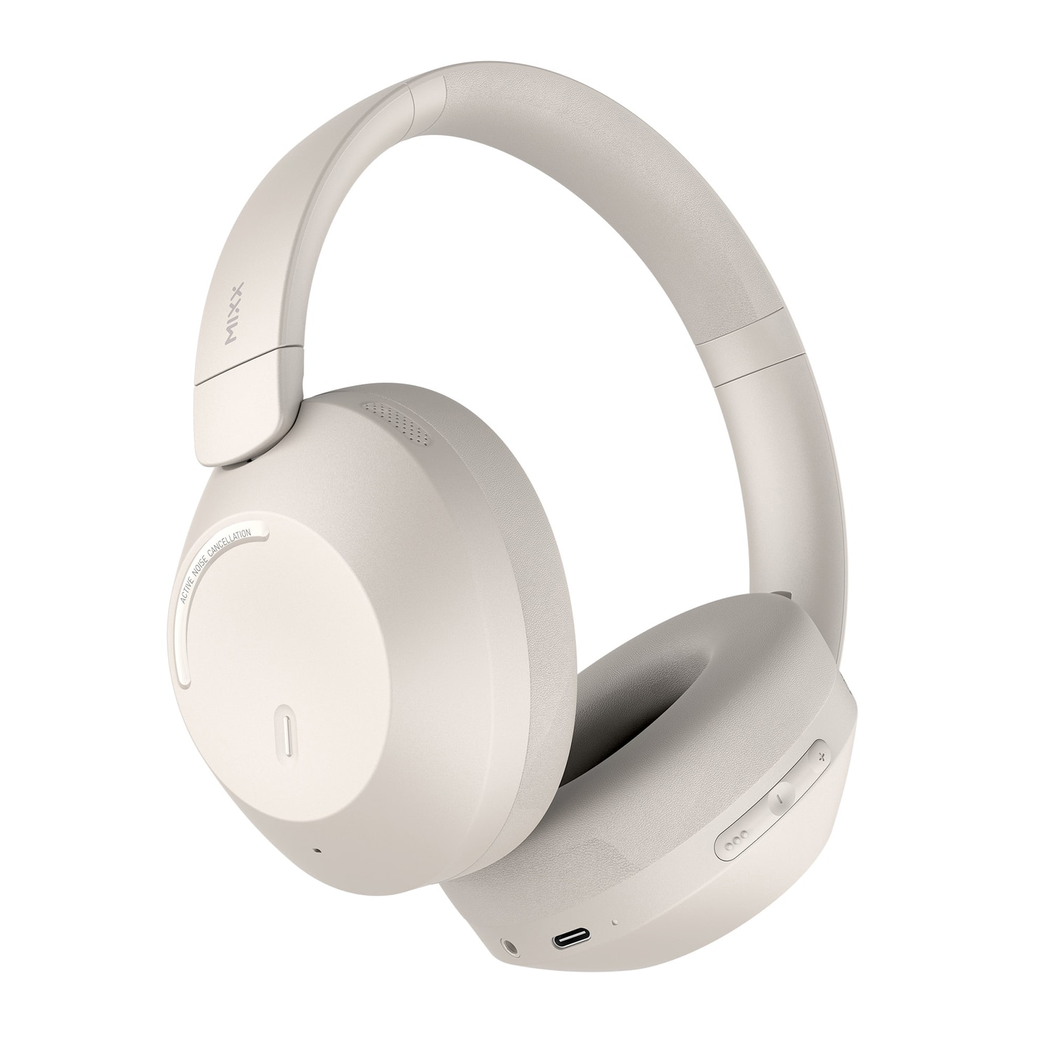 Mixx - StreamQ C4 ANC Bluetooth Folding Over-Ear Headphones, Active Noise Canceling, 40-Hour Play Time - Beige