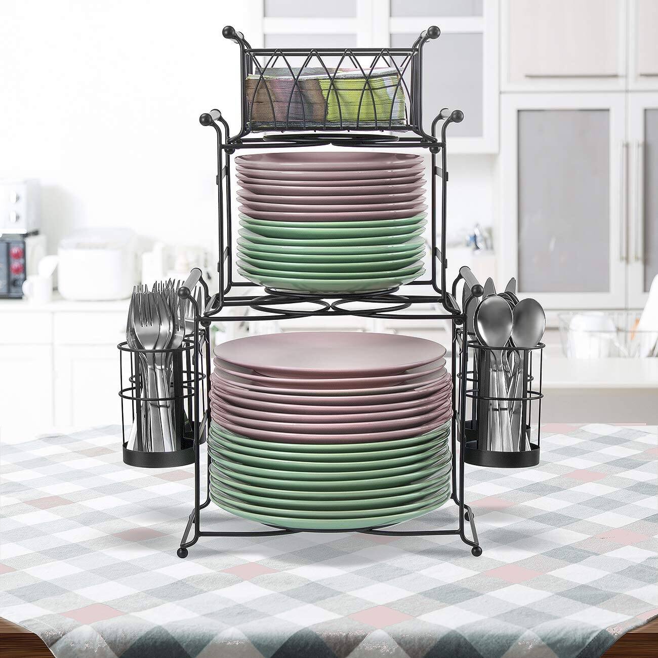 Alt View 5. Sorbus - Sorbus® Buffet Caddy — 7-Piece Stackable Set Includes Plate, Napkin, and Silverware Holder, 3-Tier Detachable - Black.