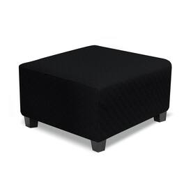 JETRANSPORT - Oversized Square Ottoman Cover Stretch Slipcover Thick Storage Foot Stool Elastic Bottom Living Room Beige - Pattern B Black M