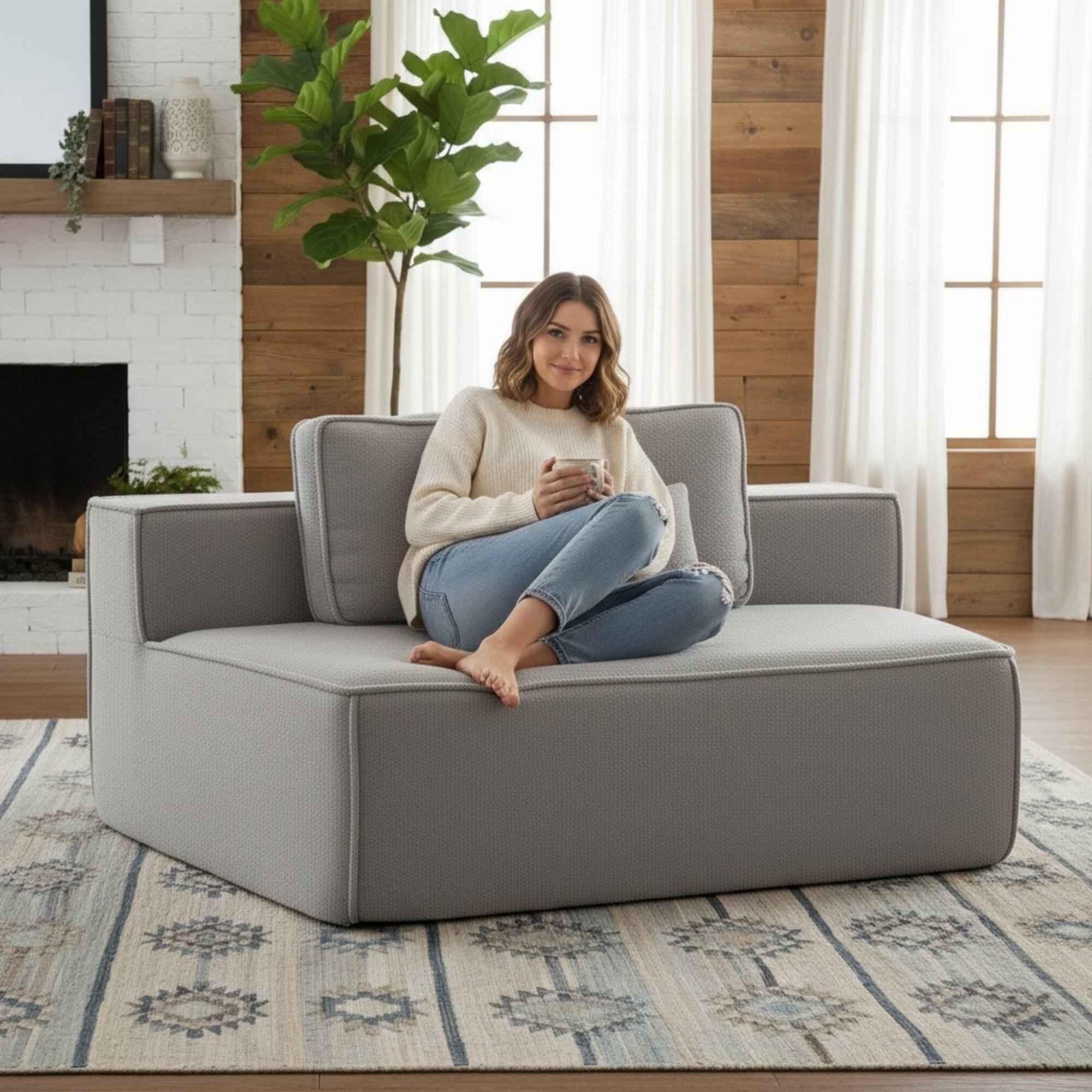 Angle. GOODSILO - Soft Teddy Fleece Single Sofa Chair with Wide Seat and Back Cushions for Cozy Lounging in Small Spaces - Grey.
