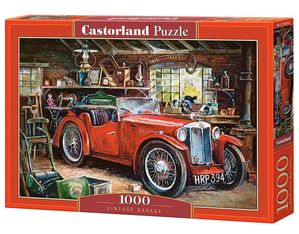 1000 Piece Jigsaw Puzzle, Vintage Garage, automobile, Classic car, Adult Puzzle, Castorland C-104574-2 - Red