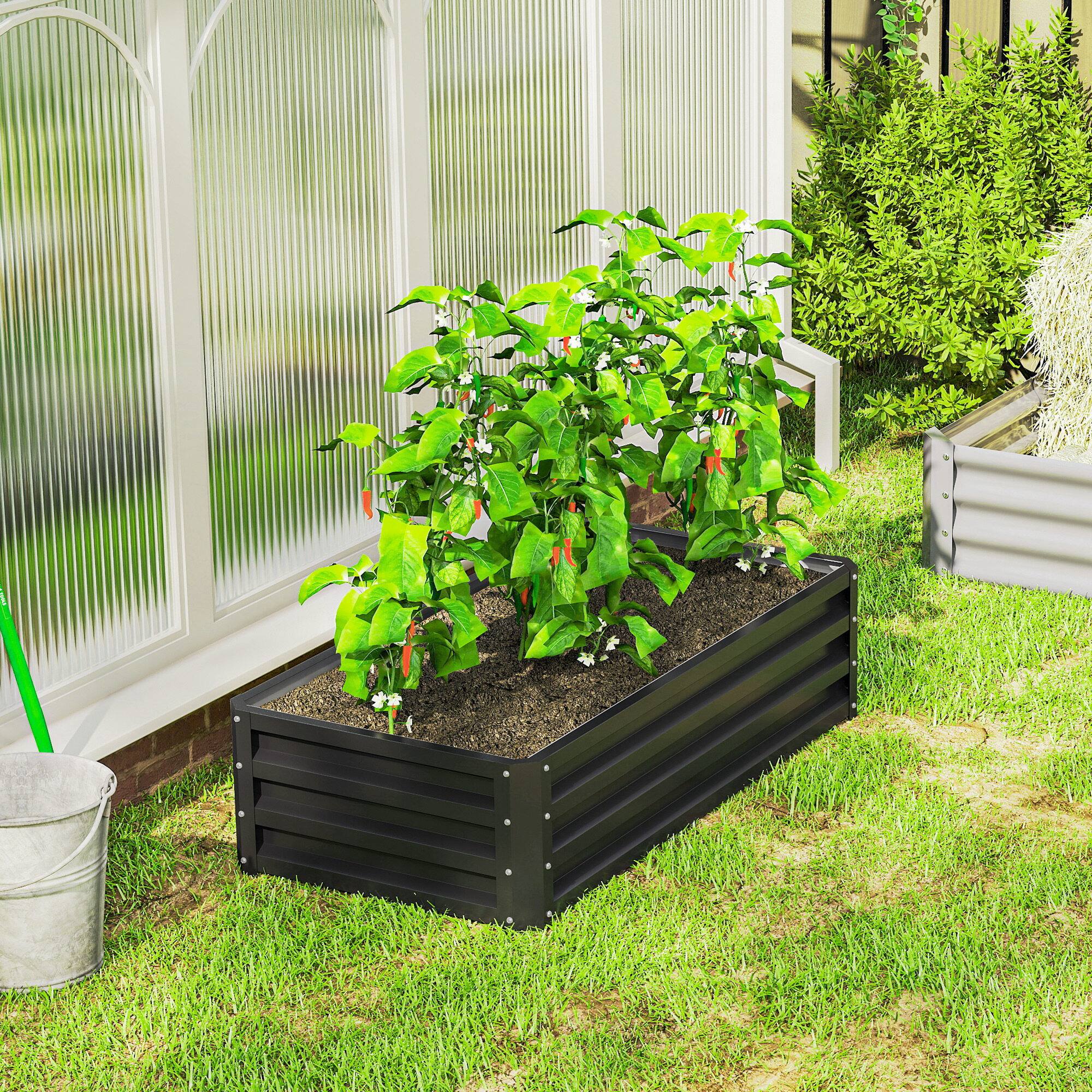 Alt View 8. Outsunny - Raised Garden Bed, 4' x 2' x 1' Metal Planter Box, for Growing Vegetables, Flowers, Herbs - Gray.