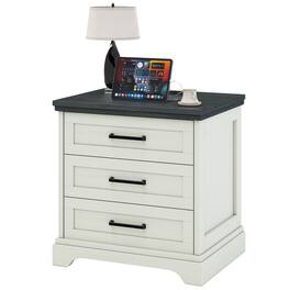 Bestier - 3 Drawer Country-Style Nightstand with Charging Station, Farmhouse Nightstand Bedside Table - White