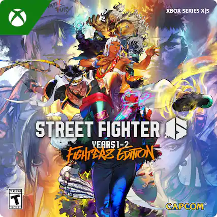 Sure, here is the corrected and grouped text from the image:
- ATAL FURY
- XBOX SERIES X|S
- STREET FIGHTER
- YEARS 1-2
- FIGHTER'S EDITION
- TEEN T ESRB
- CAPCOM - T (Teen 13+)