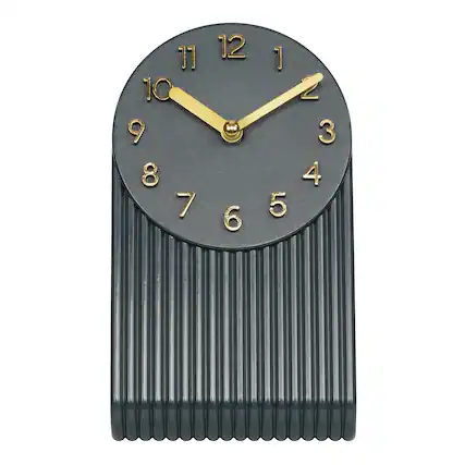 Front. La Crosse Clock Co. - Grooves Quartz Analog Table Clock, Midnight Gray - Gray.
