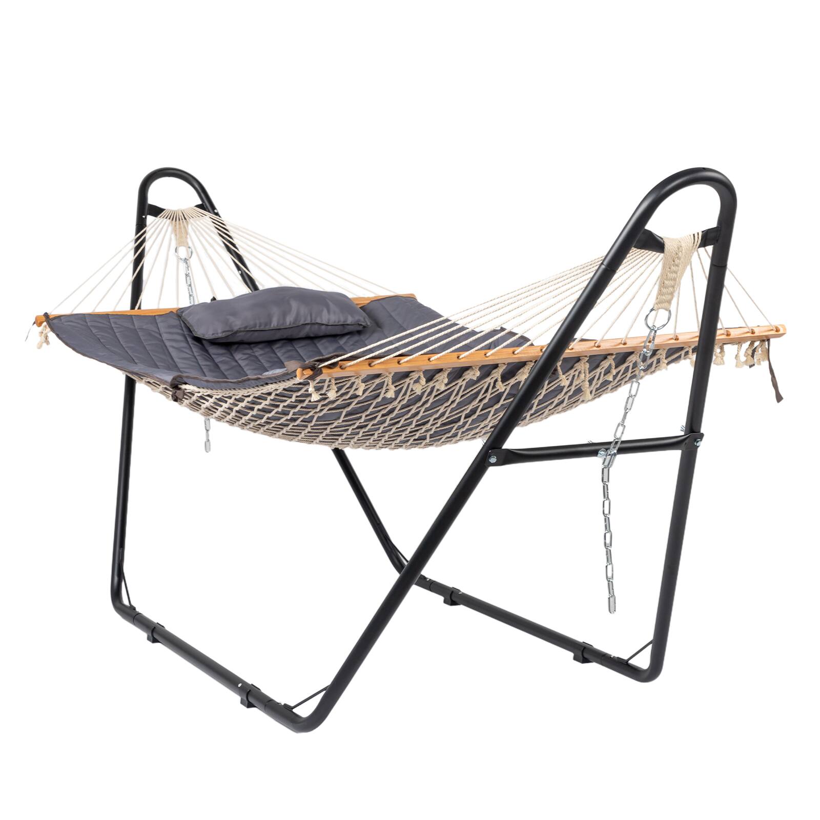 Front. Winado - 10 FT Hammock Set, Hammock with Stand, Rope Hammock, Pillow, Pad, Adjustable Steel chains for Outdoor Garden Backyard - Black & Grey.