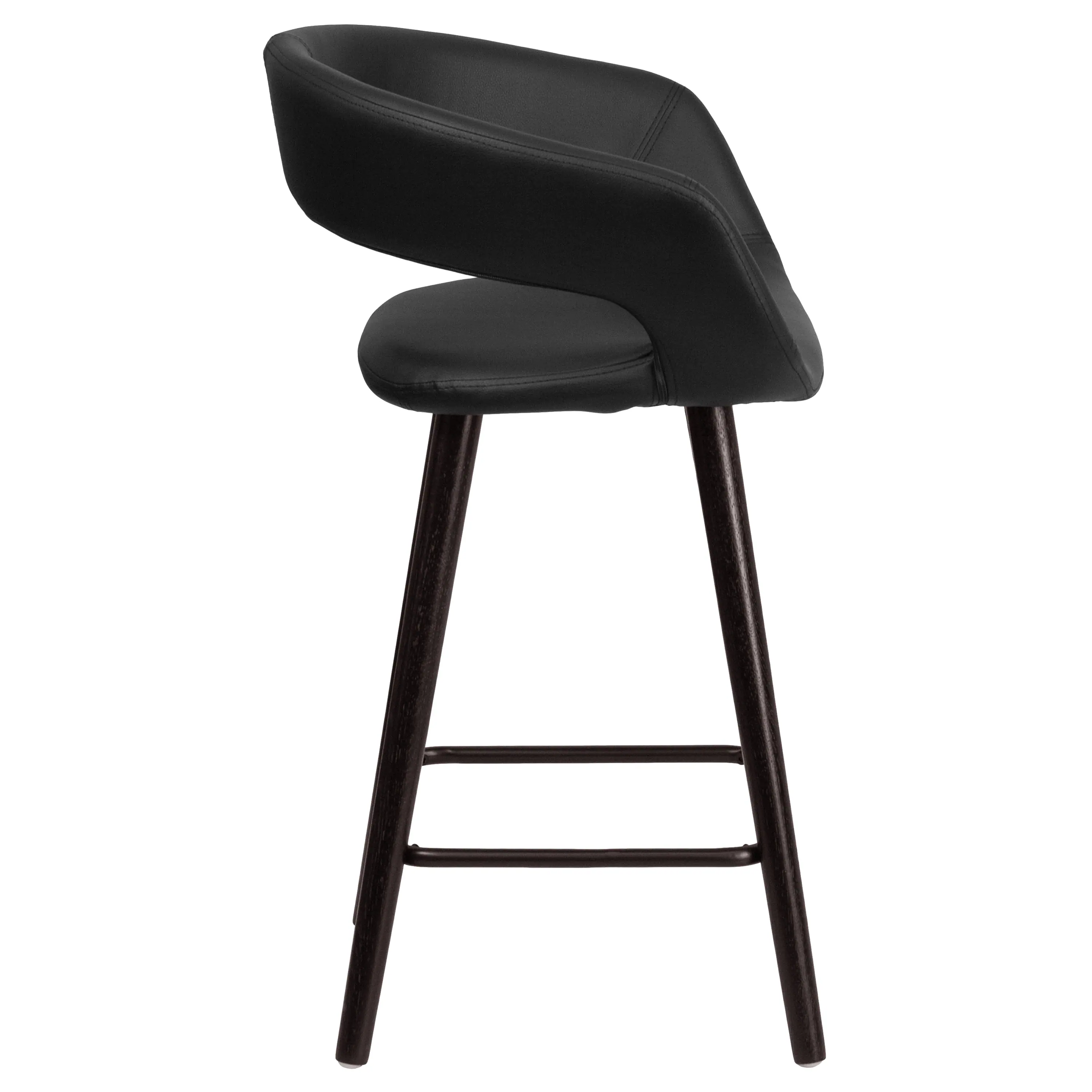 Alt View 7. Emma + Oliver - 2 Pk. 24'' High Contemporary Vinyl Counter Height Stool with Cappuccino Wood Frame - Black.