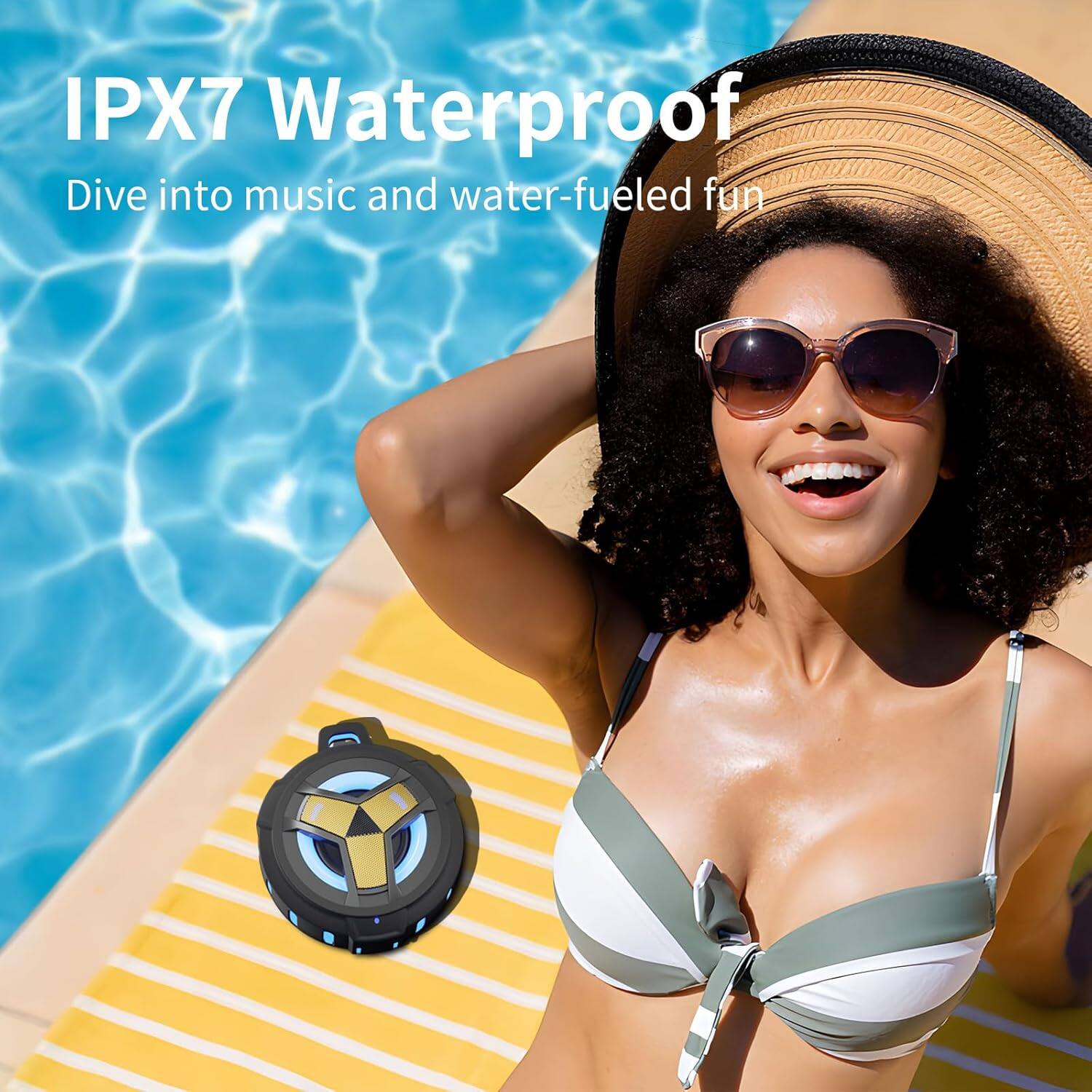 IPX7 Waterproof  
Dive into music and water-fueled fun