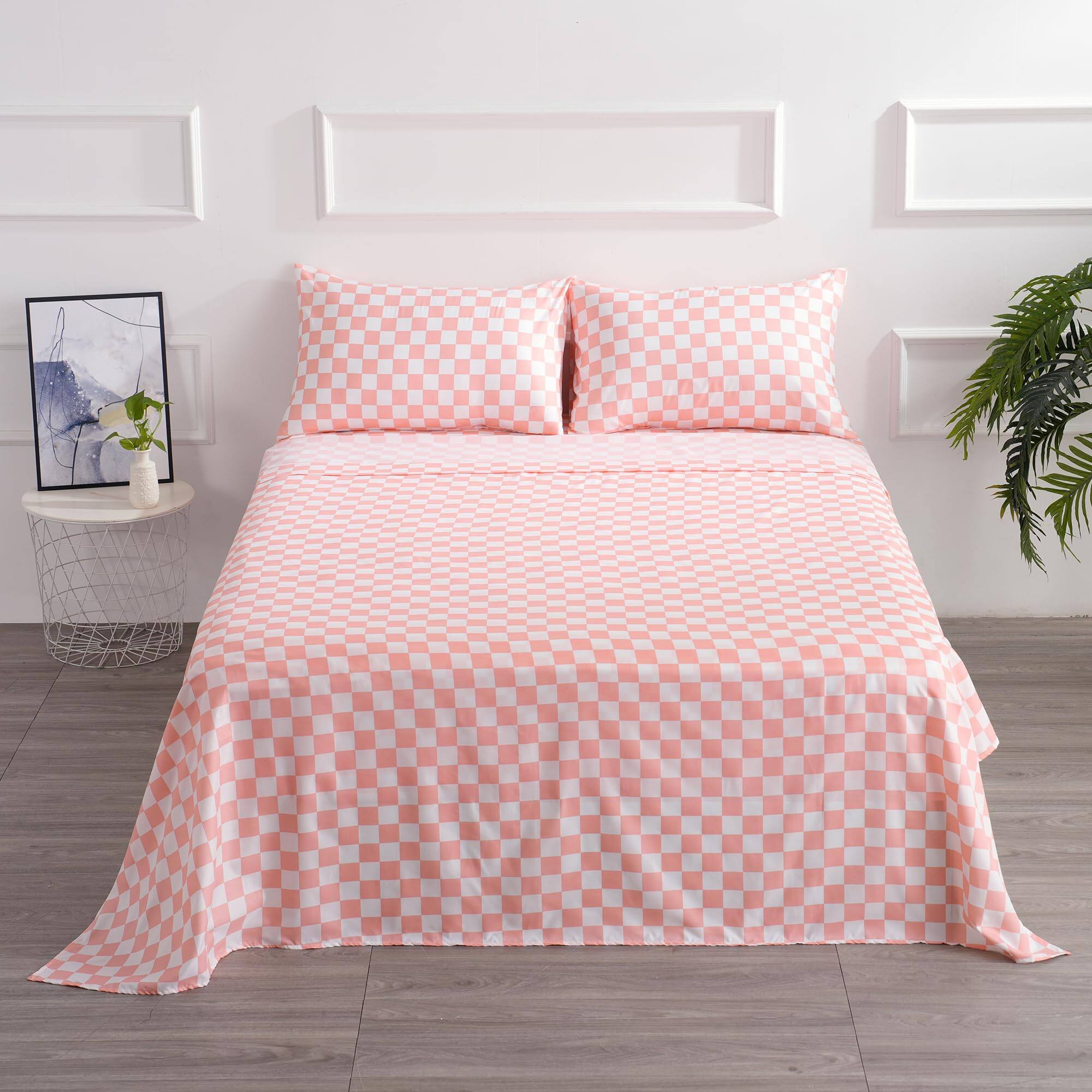 Plaid Coral&white Full