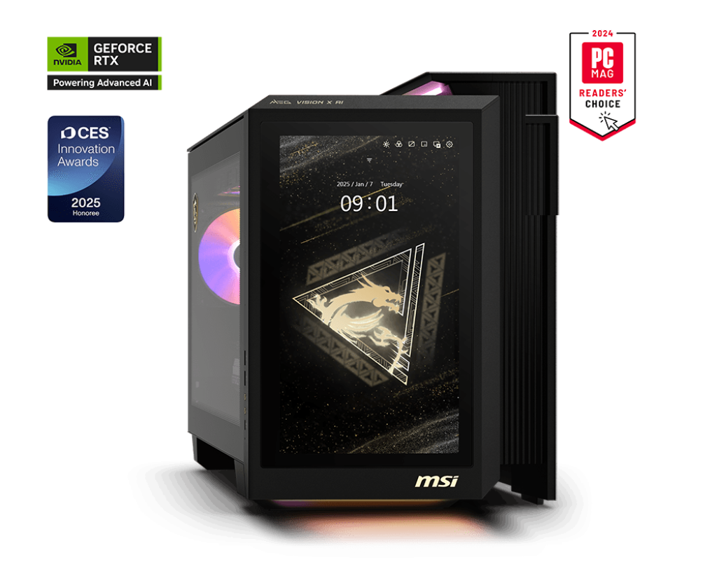 MSI - MEG Vision X AI Gaming Desktop -Intel Ultra 9 285K - 64GB Memory - NVIDIA GeForce RTX 5080 - 2TB SSD - Black - Front_Zoom