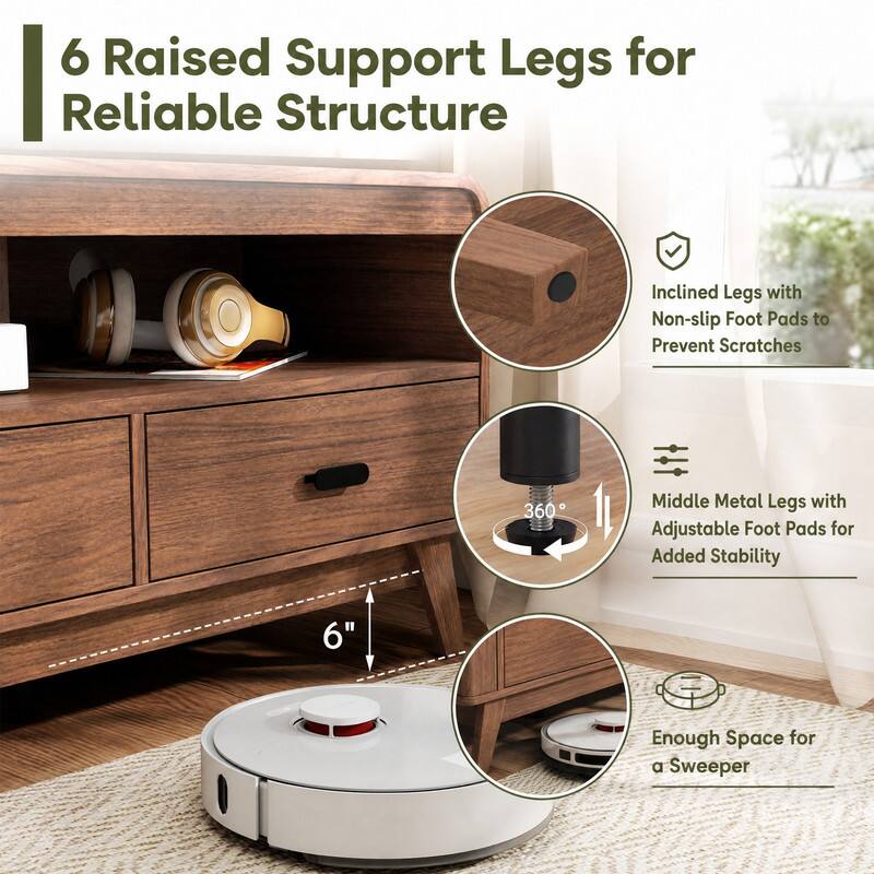 6 Raised Support Legs for Reliable Structure

Inclined Legs with Non-slip Foot Pads to Prevent Scratches

360° Middle Metal Legs with Adjustable Foot Pads for Added Stability

6" Enough Space for a Sweeper