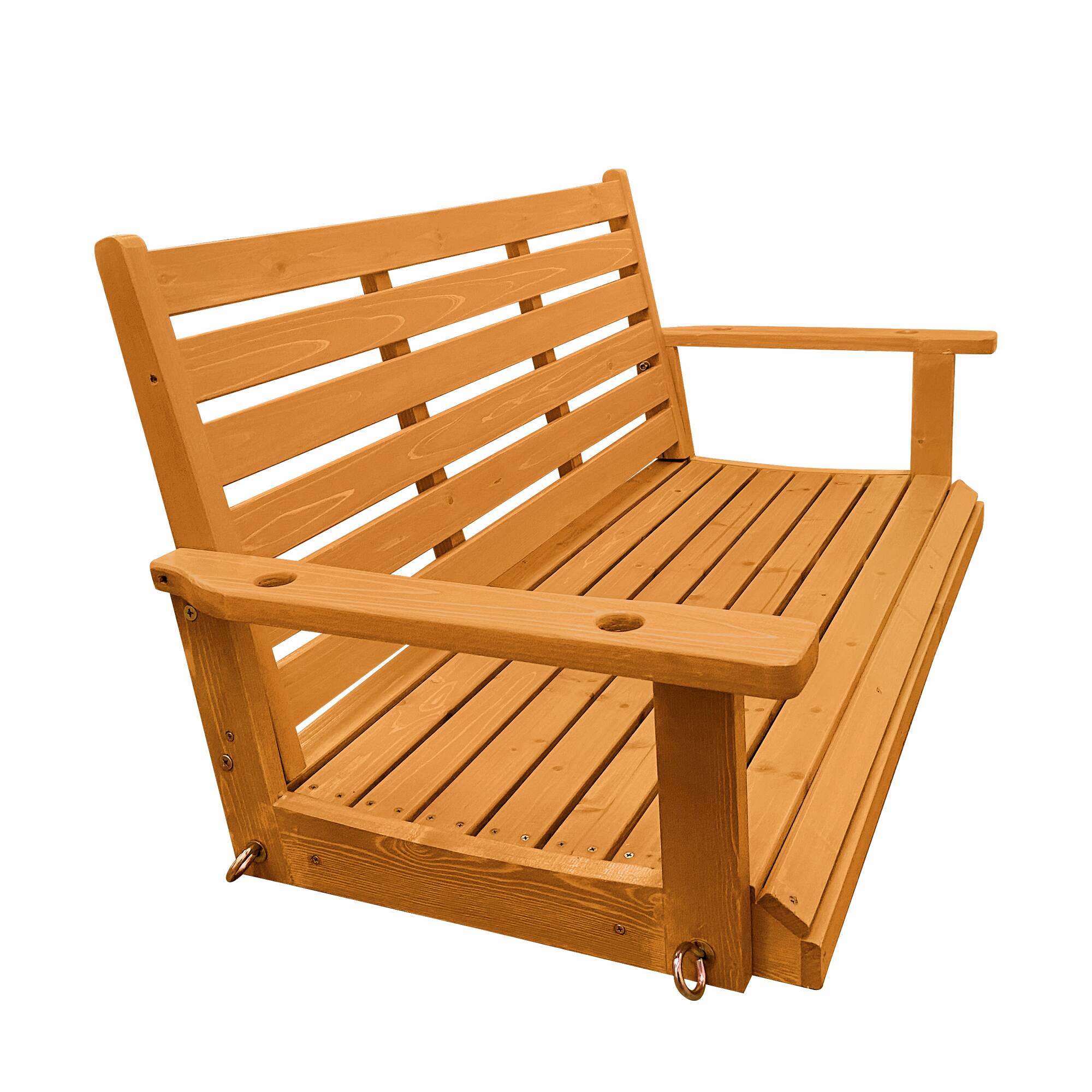 Alt View 5. Fortune Candy - Wooden Porch Swing Bench with Hanging Chains & Springs for Outdoor Patio Garden Yard (2-Seater Extra Large) - Amber.