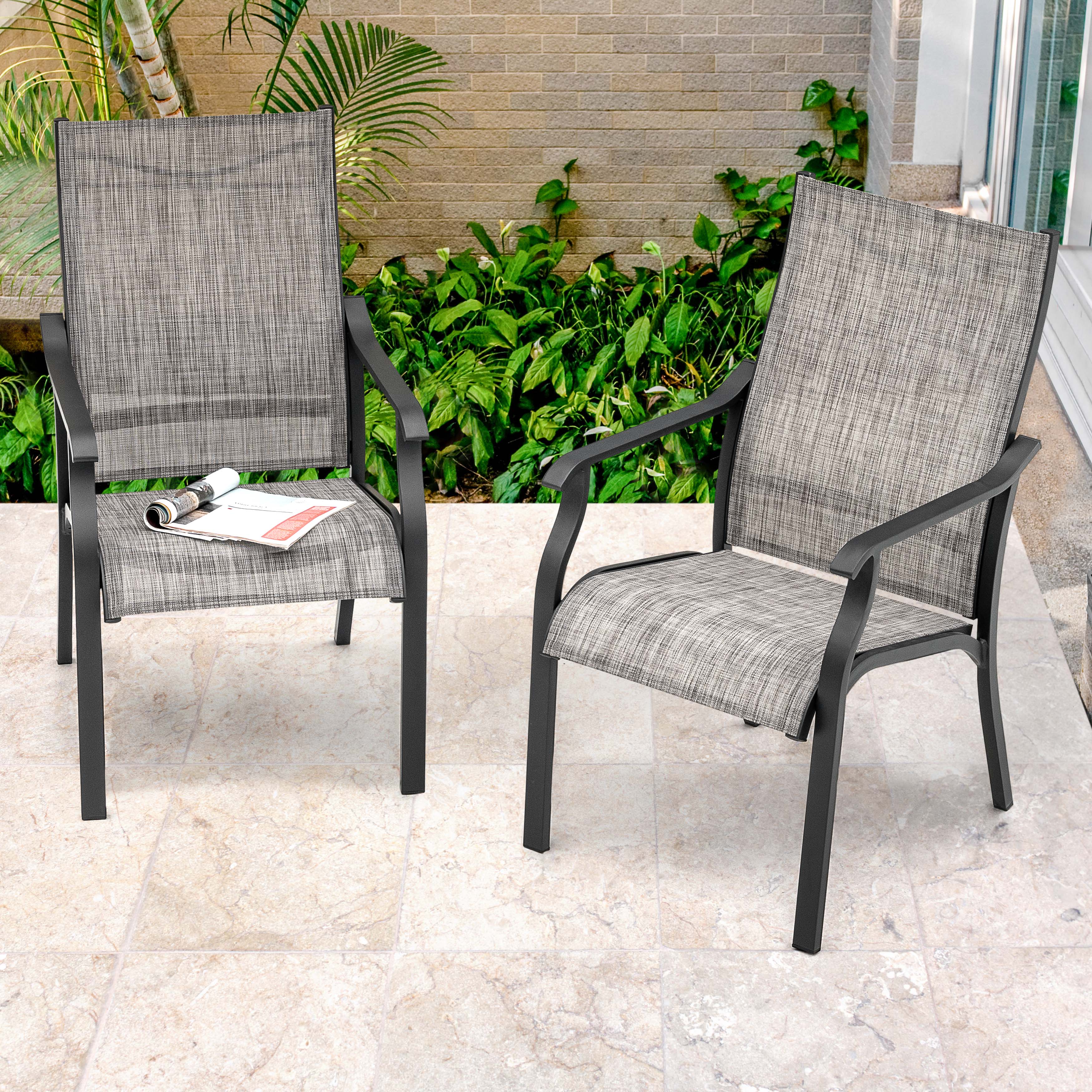 Alt View 10. Nuu Garden - Outdoor 2-Piece Textilene Dining Chairs with Aluminum Frame - grayish brown.
