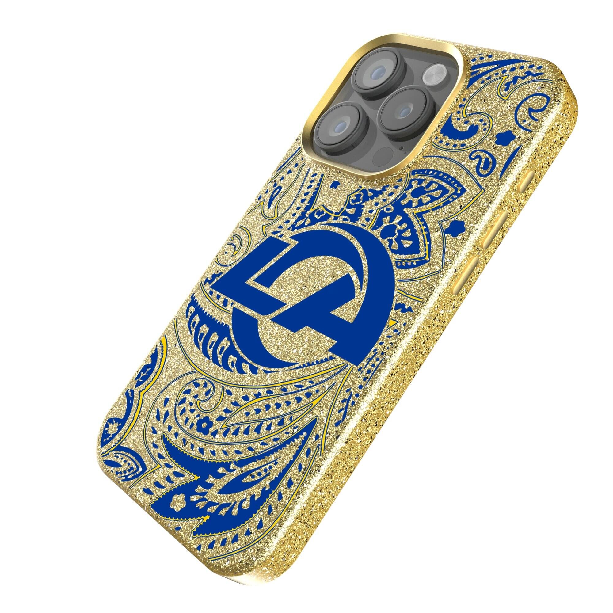 Alt View 1. Keyscaper - Los Angeles Rams Paisley Bling iPhone Case - 15 Pro - Gold.