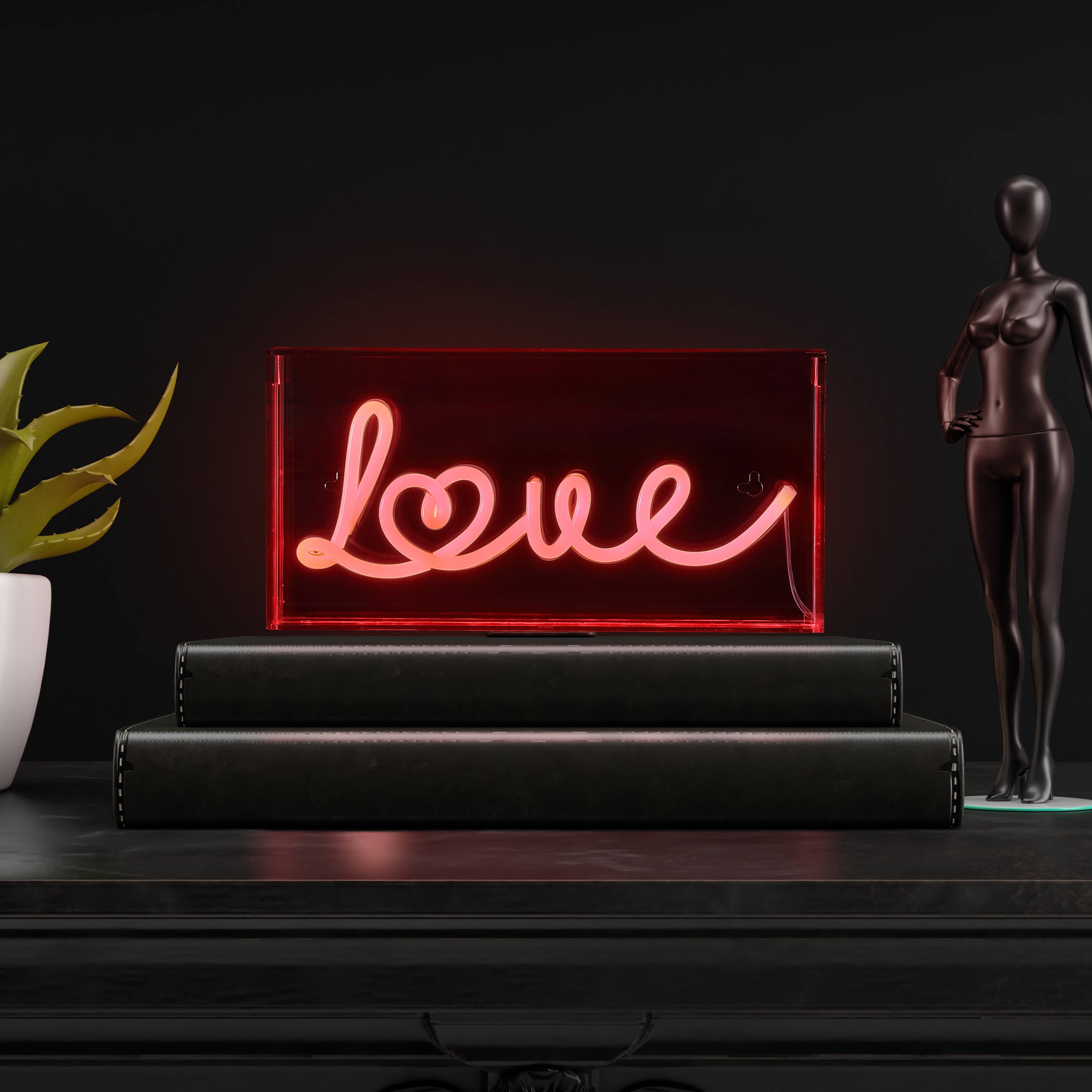 Alt View 1. Jonathan Y - Love 11.88" X 5.88" Contemporary Glam Acrylic Box USB Operated LED Neon Light, Red - Red.