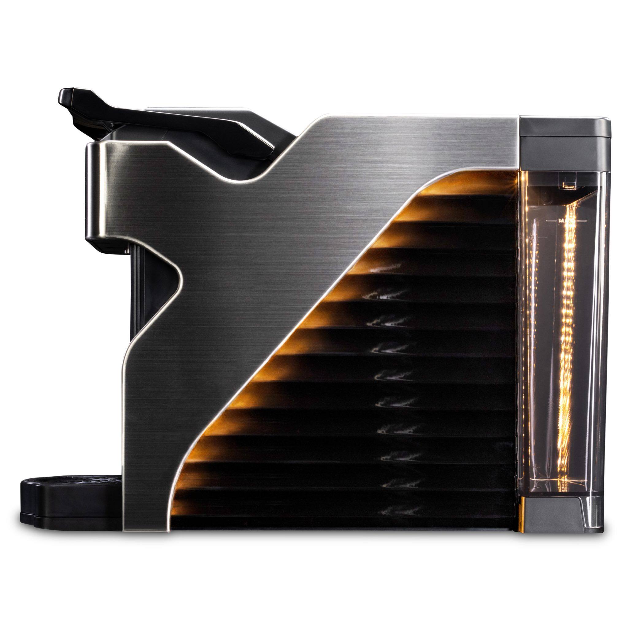 Left. Milton Coffee Co. - Stainless Steel Brew Path, Compatible  with Nespresso OriginalLine Capsules, cup warming tray, low noise, 19 bar motor - Brushed Silver.