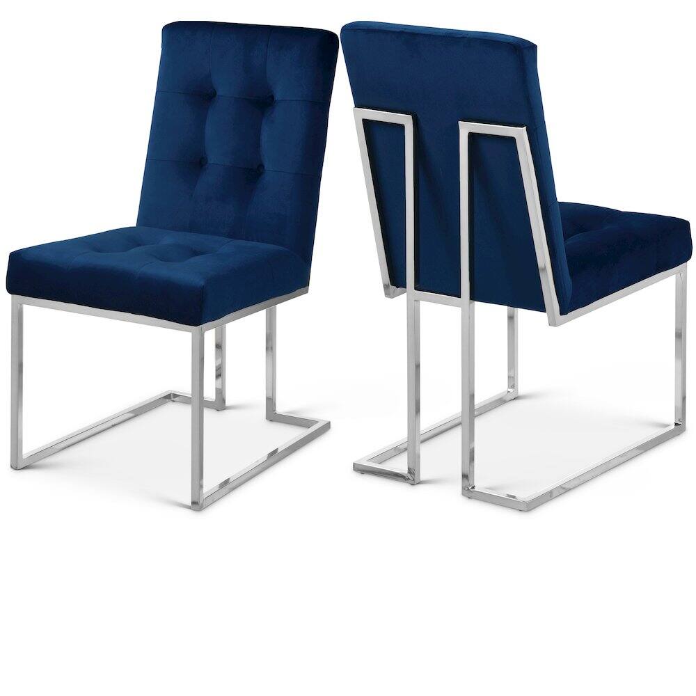 Front. Meridian Furniture - Alexis Navy Velvet Dining Chair, Set of 2 - Blue.