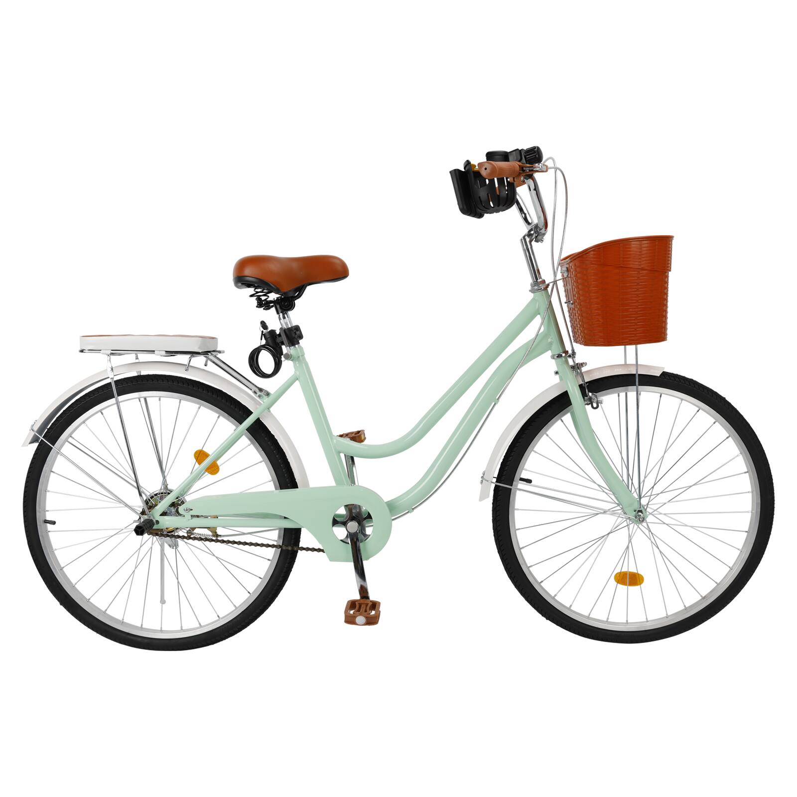 Left. Topteng - 26 Inch Beach Cruiser Bike for Adult -Low Step Design, Basket & Rack, High Carbon Steel Frame, Dual Brakes Bicycle Green - Green.