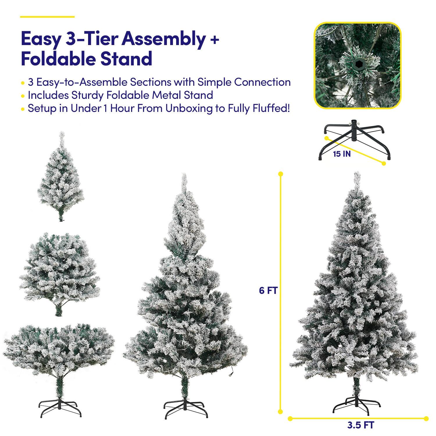Easy 3-Tier Assembly + Foldable Stand

- 3 Easy-to-Assemble Sections with Simple Connection
- Includes Sturdy Foldable Metal Stand
- Setup in Under 1 Hour From Unboxing to Fully Fluffed!

15 IN  
6 FT  
3.5 FT
