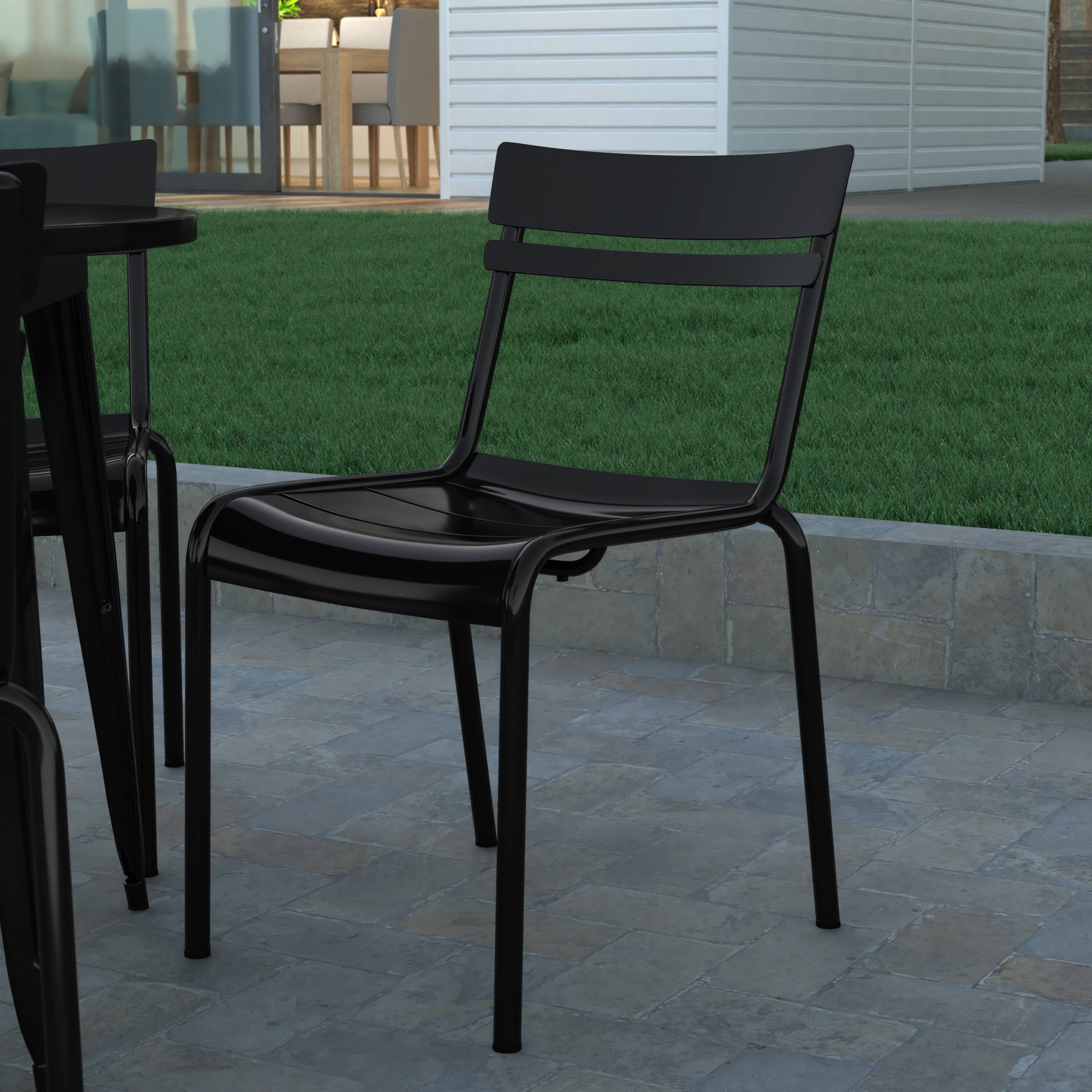 Alt View 1. Emma + Oliver - Rennes Armless Powder Coated Steel Stacking Dining Chair with 2 Slat Back for Indoor-Outdoor Use - Black.