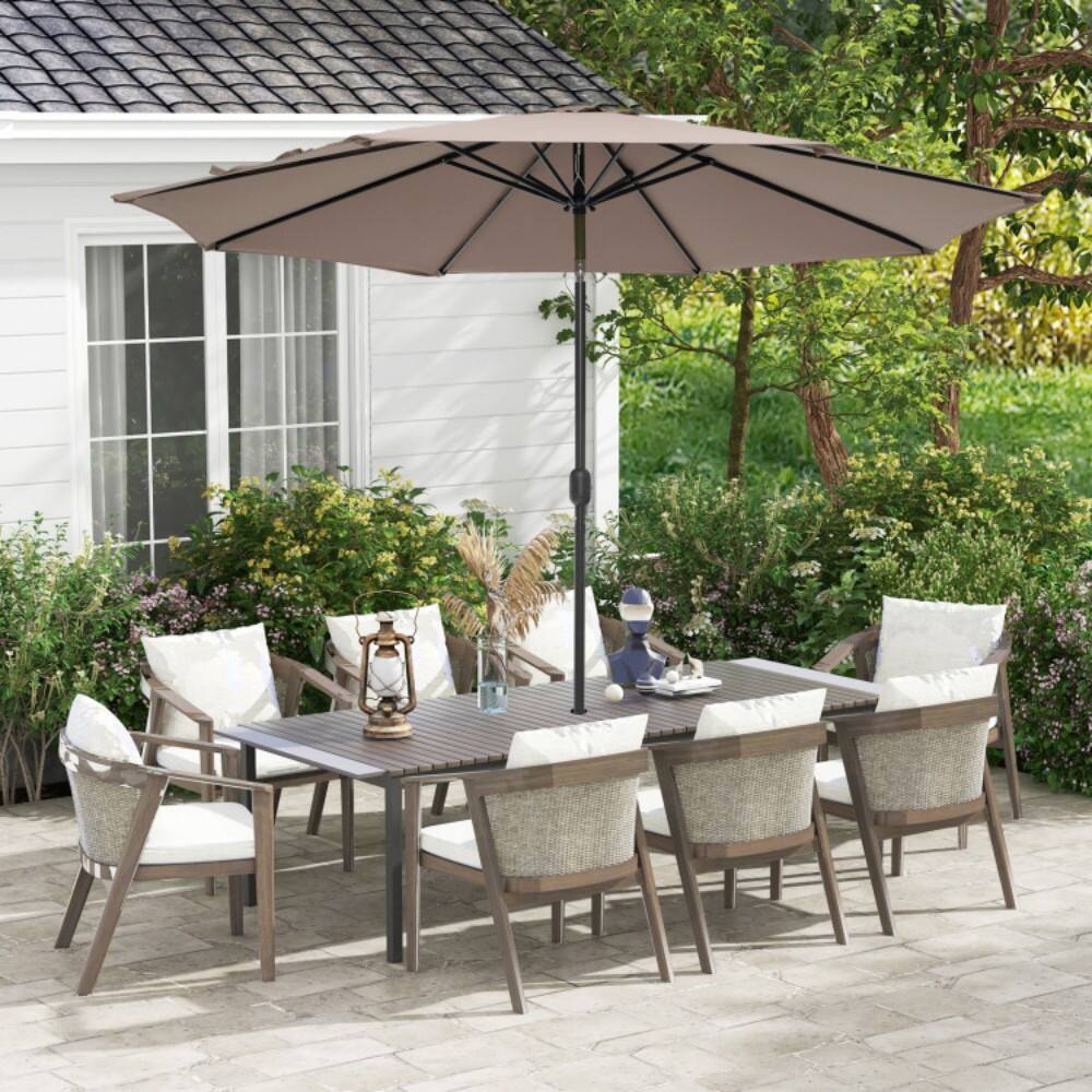 Left. Mondawe - 10 Feet Outdoor Patio Umbrella with Tilt Adjustment and Crank - Tan.