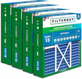 Filterbuy - 22x24x5 MERV 13 Smoke & Allergy Defense, Pleated HVAC AC Furnace Air Filters Replacement for Amana & More (4-Pack) - Blue
