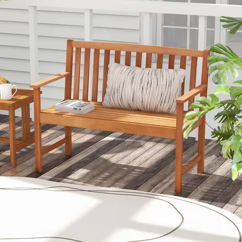 Left. Hivvago - Solid Wood 4-Ft. Outdoor Patio Garden Bench - 800 lbs. Weight Capacity - Brown.