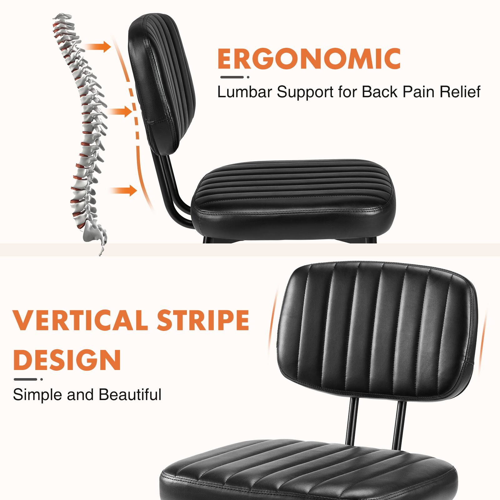ERGONOMIC  
Lumbar Support for Back Pain Relief  

VERTICAL STRIPE DESIGN  
Simple and Beautiful