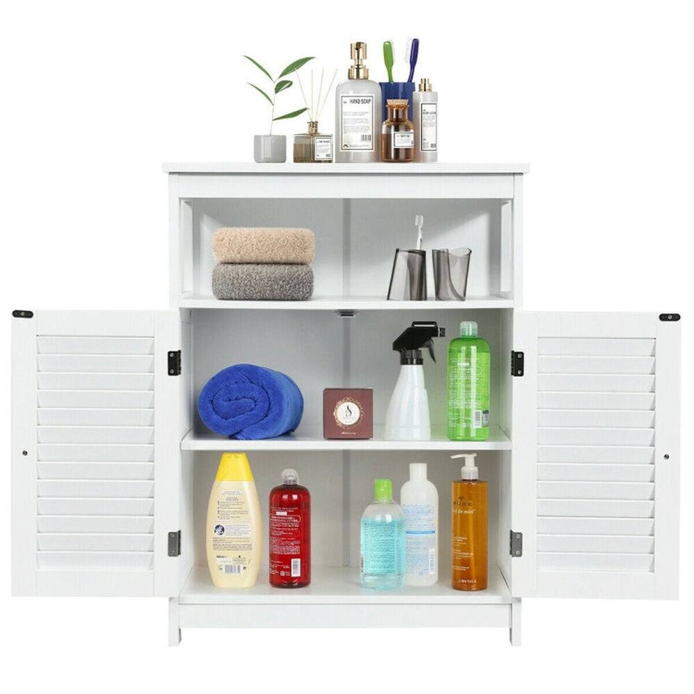 Back. Kadyn - Wood Freestanding Bathroom Storage Cabinet with Double Shutter Door-White, Bathroom Cabinets for Entryway Storage - White.