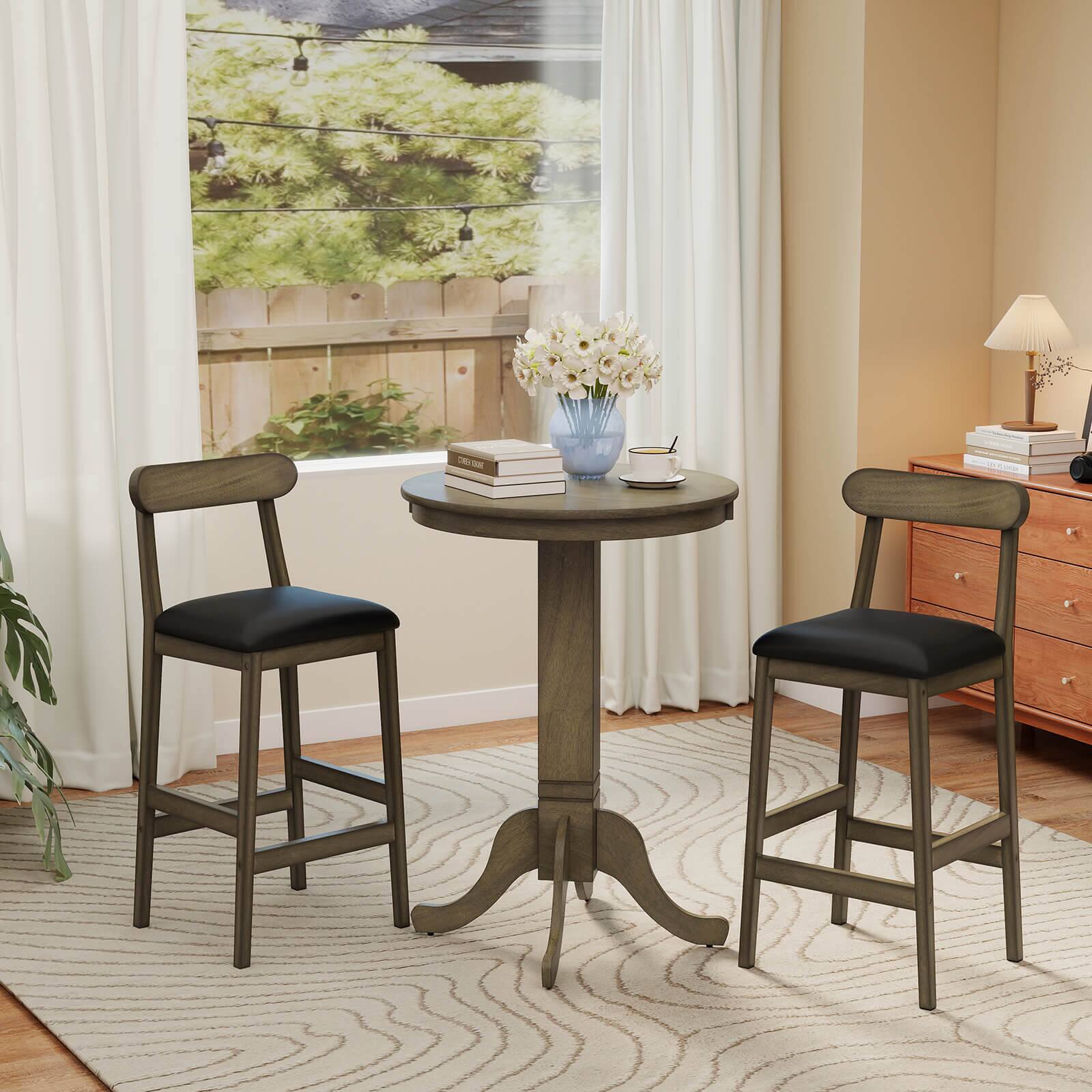 Alt View 3. Costway - Costway 30" Round Bar Table with Rubber Wood Frame, Elegant Pedestal Base for Dining Room - Oak Gray.