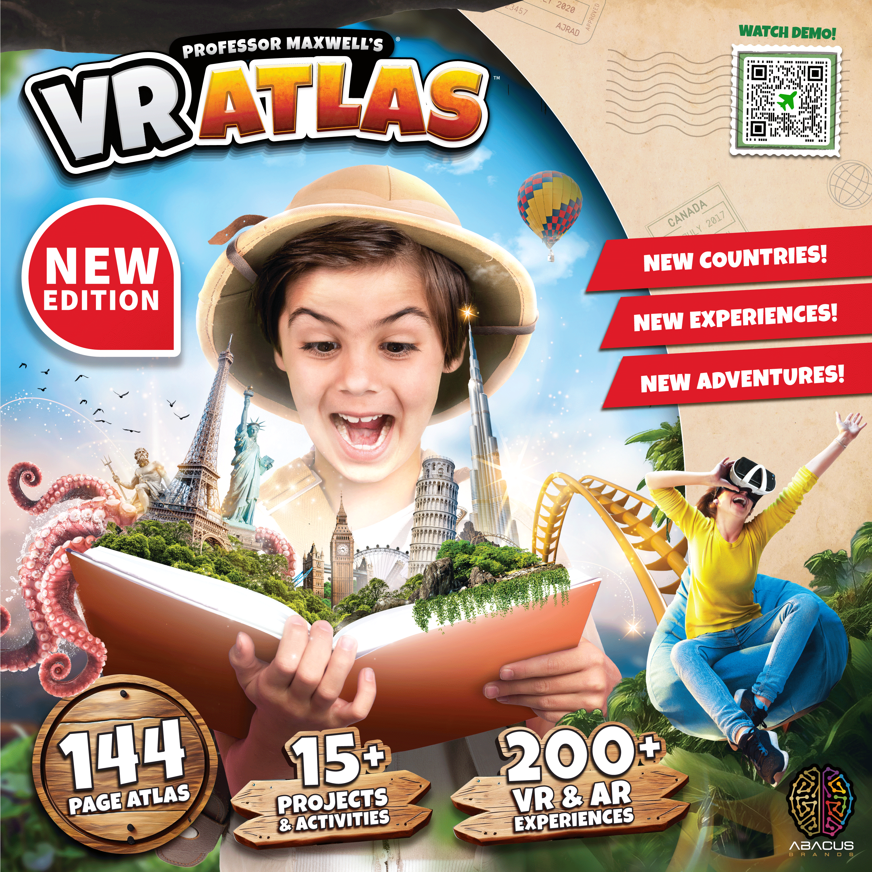 Abacus Brands - Professor Maxwell's Virtual Reality World Travel Activity Kit - VR Atlas