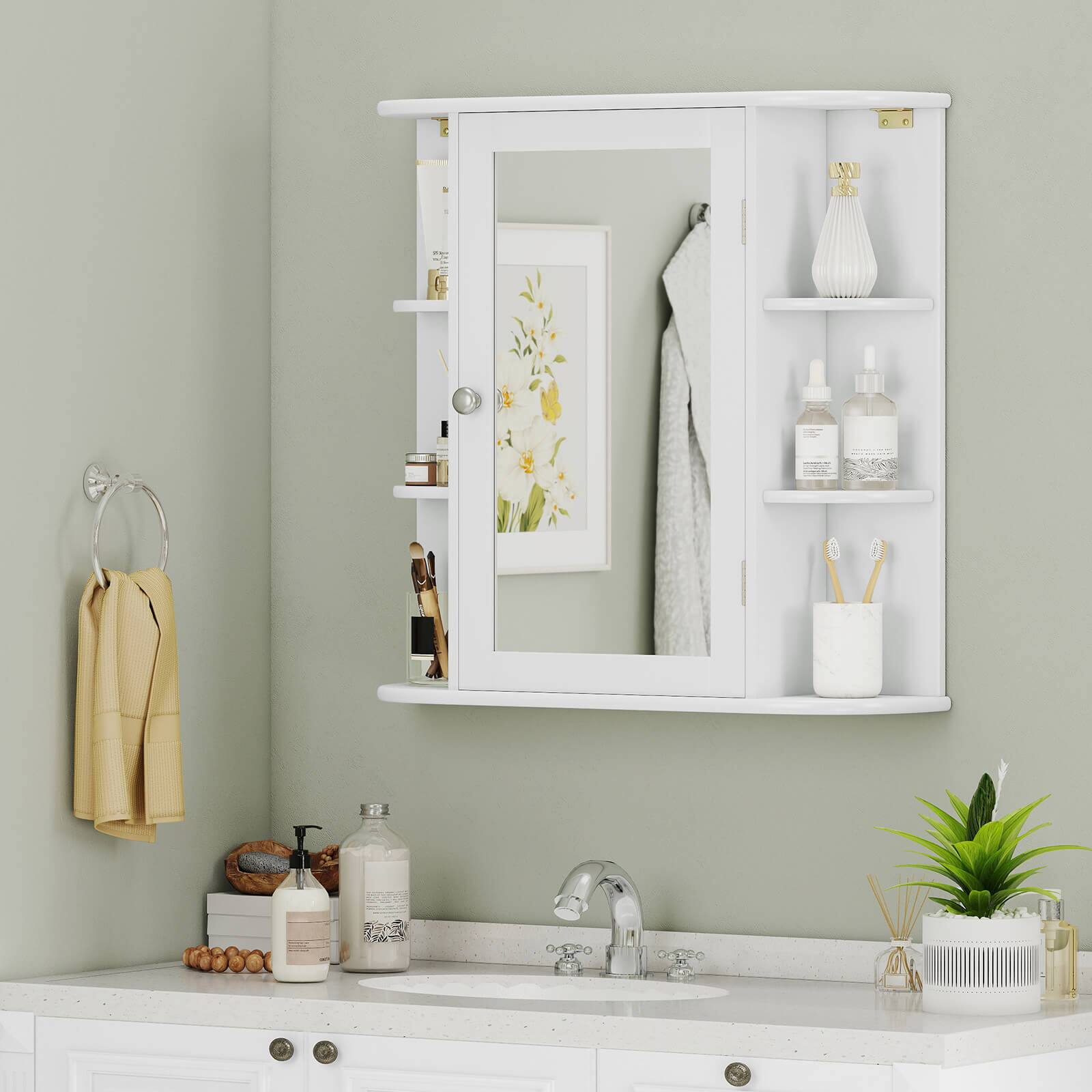 Alt View 1. Costway - Costway Multipurpose Mount Wall Surface Bathroom Storage Cabinet Mirror - White.