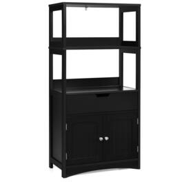 Costway - Bathroom Storage Cabinet w/Drawer Shelf Cupboard Floor Cabinet - Black